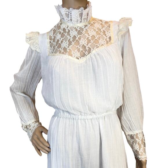 Vtg 80s Cream Lace Bridal Prairie Dress SZ 13-14 Victorian Romantic Cottagecore - Picture 14 of 16